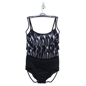 Le Cove Black Layered Ruffle One Piece Swimsuit Sz 12